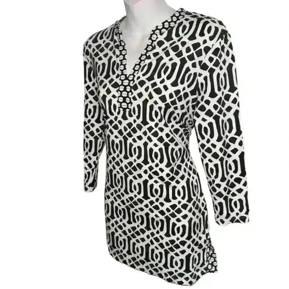 J. McLaughlin Catalina Tunic 3/4 sleeves M, Black white spring performance - Picture 2 of 7